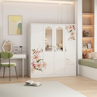 4 Door Swing Door Metal Wardrobe with Mirror And Inner Safety Door 