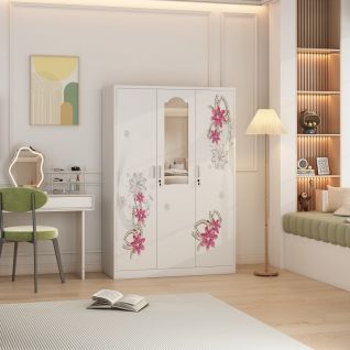  3 Door Steel Printing Wardrobe With Mirror 