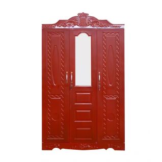 3 Swing Door Steel Embossed Wardrobes WIth Mirror 