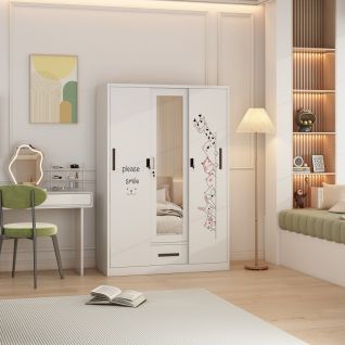 3 Door Sliding Door Metal Wardrobe with Mirror And Drawer