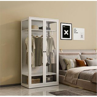 Home white metal glass door wardrobe with KD structure 