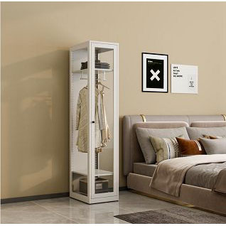 Single glass door home metal wardrobe steel storage cabinet 